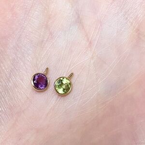 Two solid 10k charms. Natural gemstones, peridot and amethyst